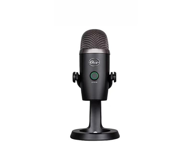 Blue Yeti Nano USB microphone with cardioid and omnidirectional polar patterns, ideal for streaming and podcasting.