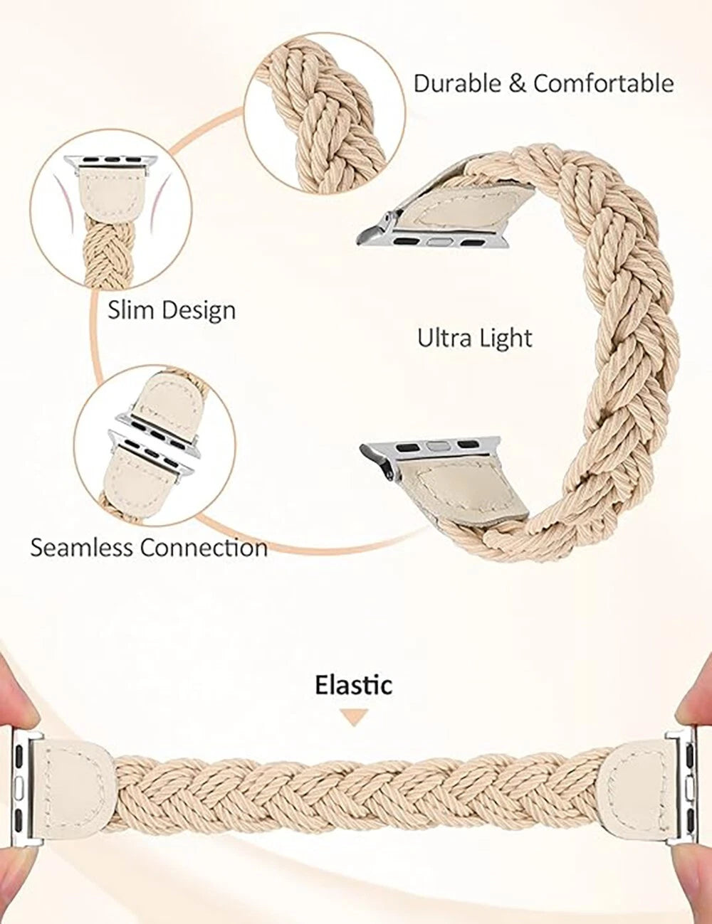 Braided Stretch Nylon Band for Apple Watch – Stretchy Double-Weave | Elastic