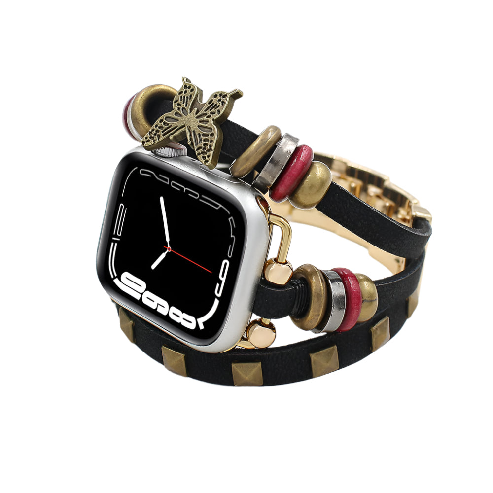 Butterfly Design PU Leather Apple Watch – Retro Replacement | Black