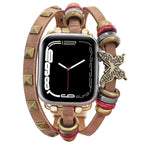 Butterfly Design PU Leather Strap for Apple Watch – Retro Replacement | Beige