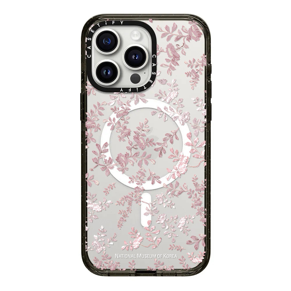 CASETiFY Flower Prints Case for iPhone 13–16 Series | Pink Pearl Floral + Black Frame
