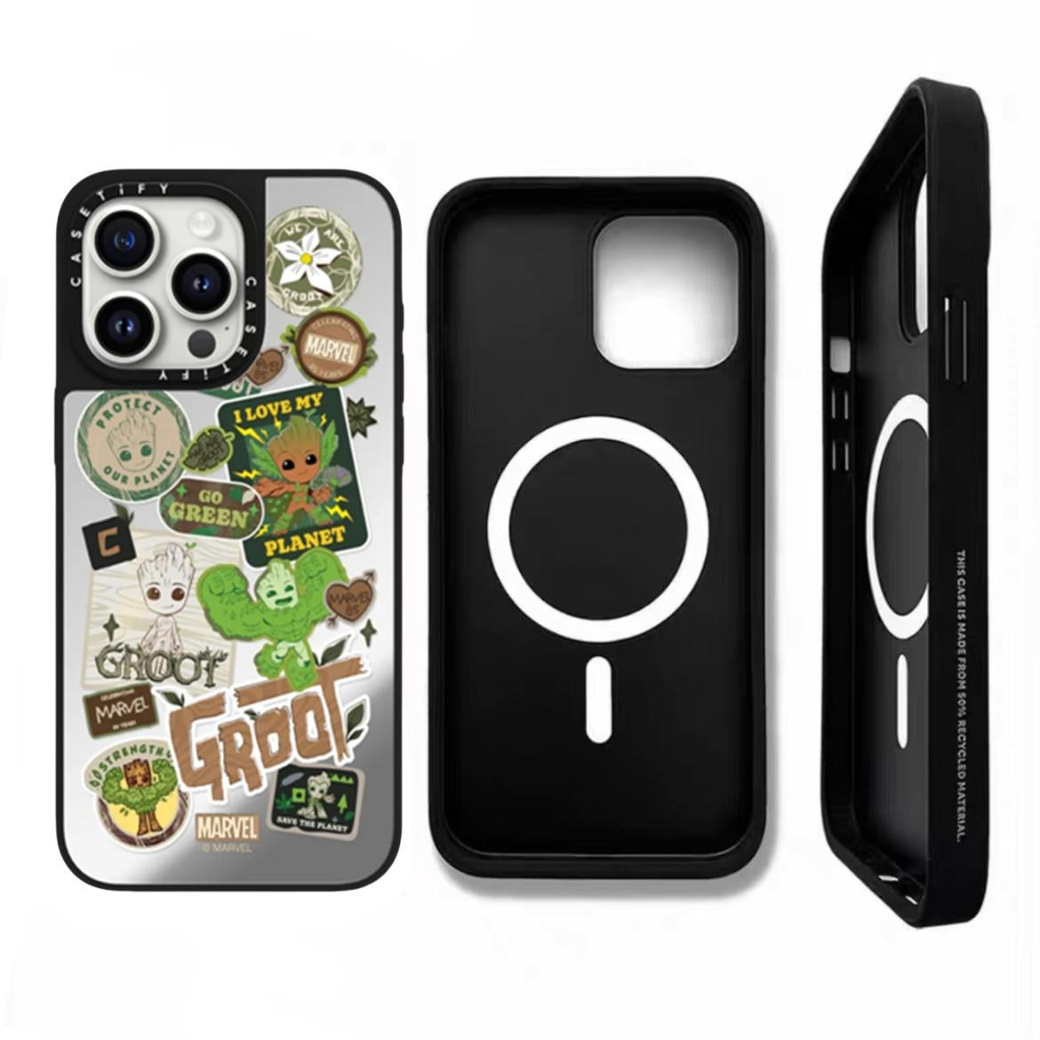 CASETiFY Groot iPhone Case – Shockproof & MagSafe Compatible Marvel Design | Label Groot Mirror