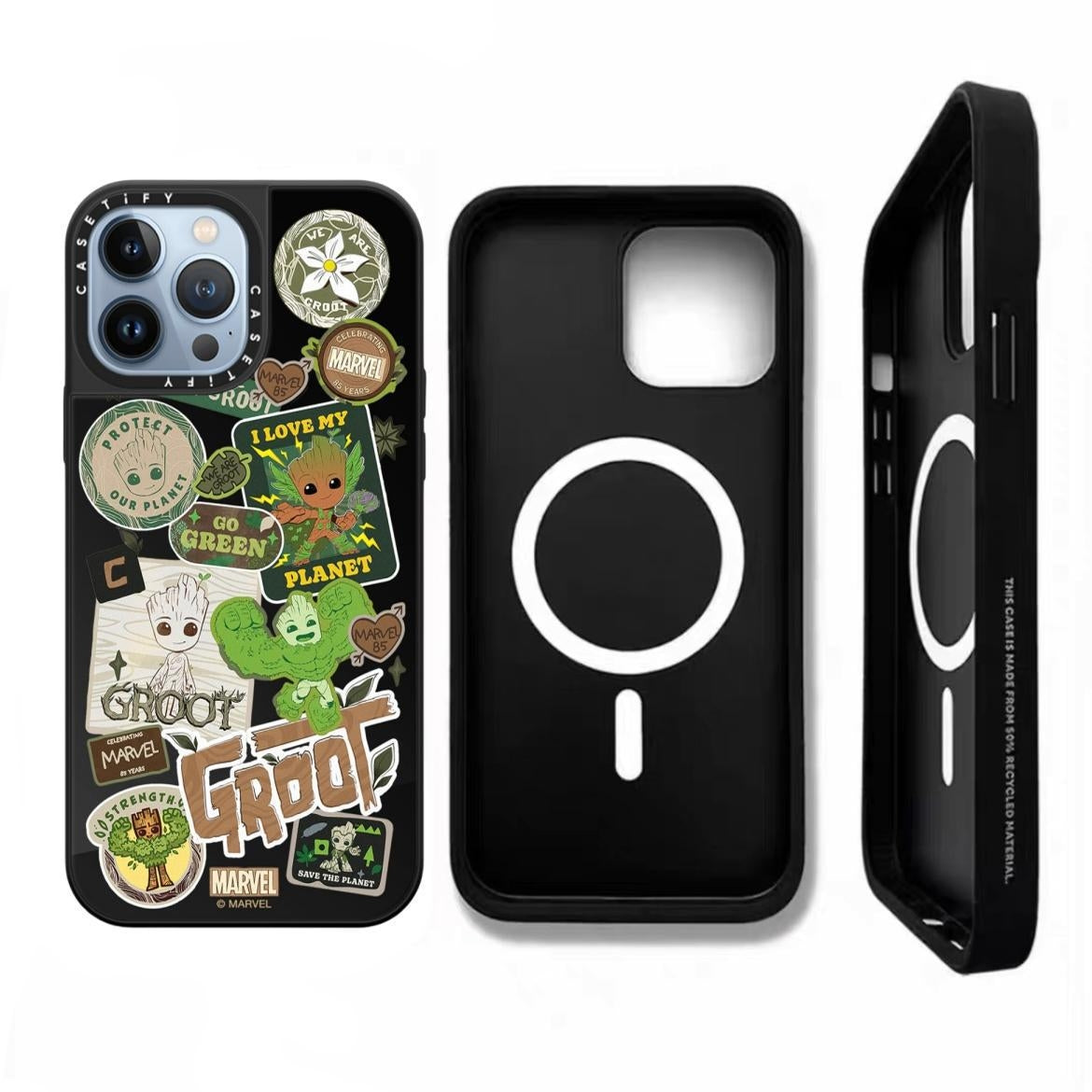 CASETiFY Groot iPhone Case – Shockproof & MagSafe Compatible Marvel Design | Lable Groot Black Mirror