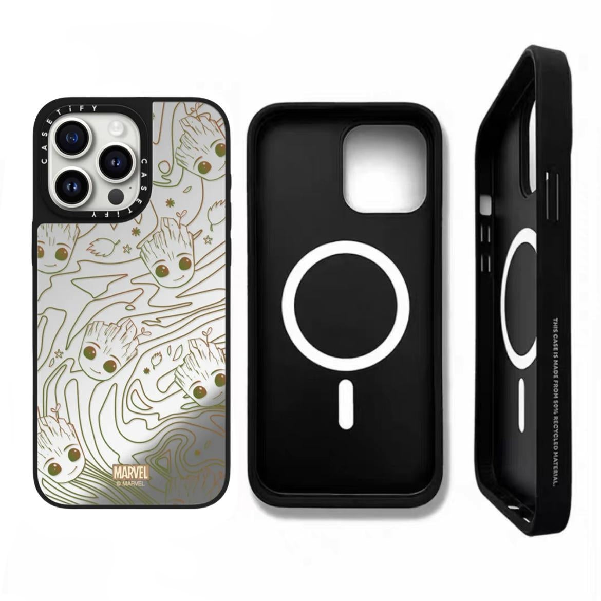 CASETiFY Groot iPhone Case – Shockproof & MagSafe Compatible Marvel Design | Line Art Groot Mirror