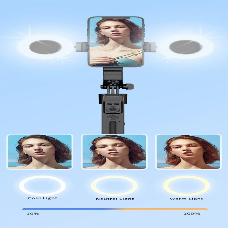 C12 AI Smart Gimbal with 1.8M tripod, automatic face tracking, and wireless remote for perfect selfies and videos - Cold/Neutral/Warm Lights - BeezSpeed