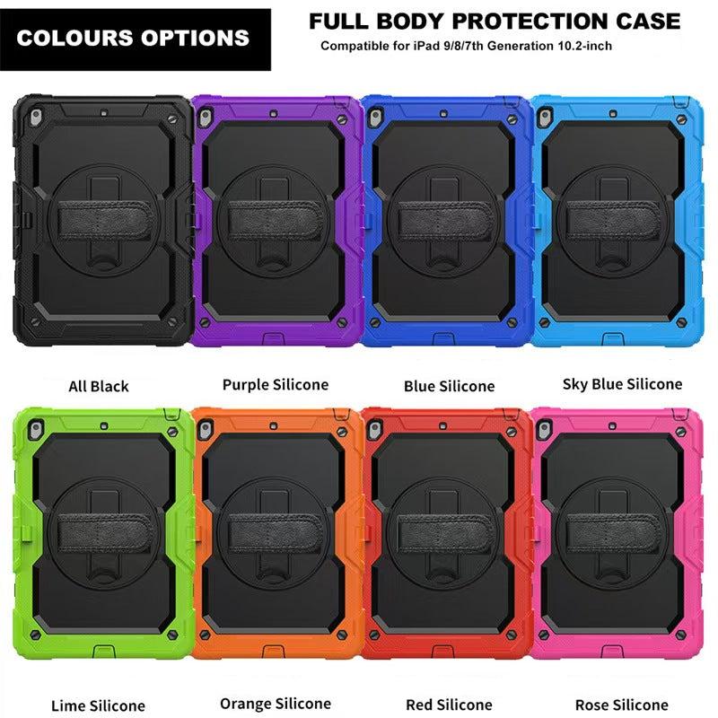 Premium TPU iPad 10.2 Case with 360° Rotating Stand & Shoulder Strap
