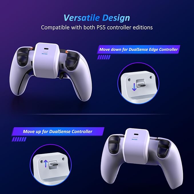 Compatible For Both PS5 Controller Editions Rechargeable 1600mAh Battery Pack - PS5/Edge Controller with USB-C - BeezSpeed