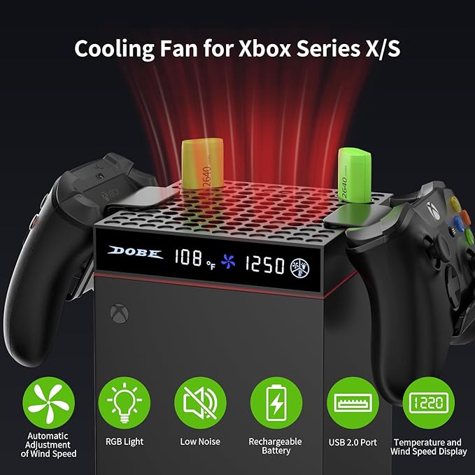 Xbox Series X/S Cooling Fan and Fast Charger with RGB LED Indicators
