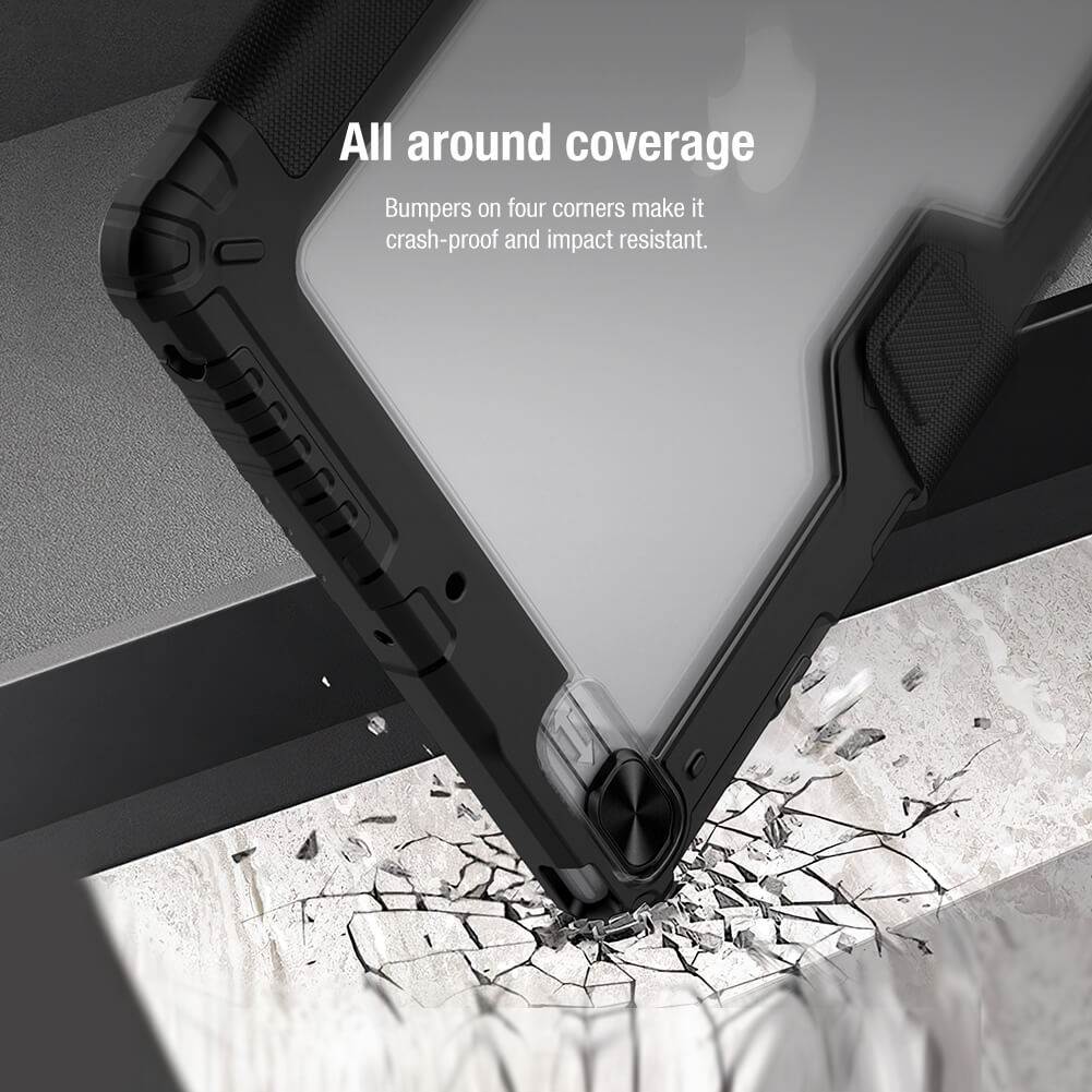 Crash Proof Black NILLKIN Bumper Pro iPad 10.2 Leather Case - Slide Camera Cover & Pencil Holder - BeezSpeed