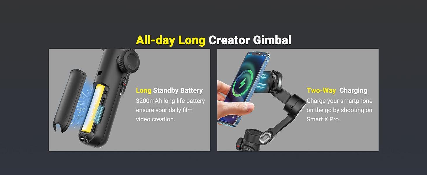 AOCHUAN Smart XPro 3-Axis Smartphone Gimbal Stabilizer with LED Light - OLED Screen - Creator Gimbal