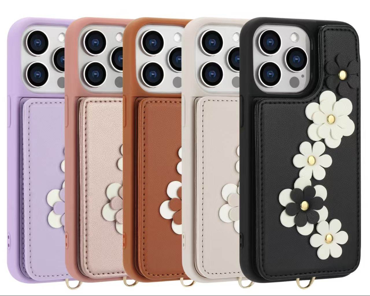 Crossbody Flower Leather iPhone Case with Cardholder & Detachable Lanyard | Collection