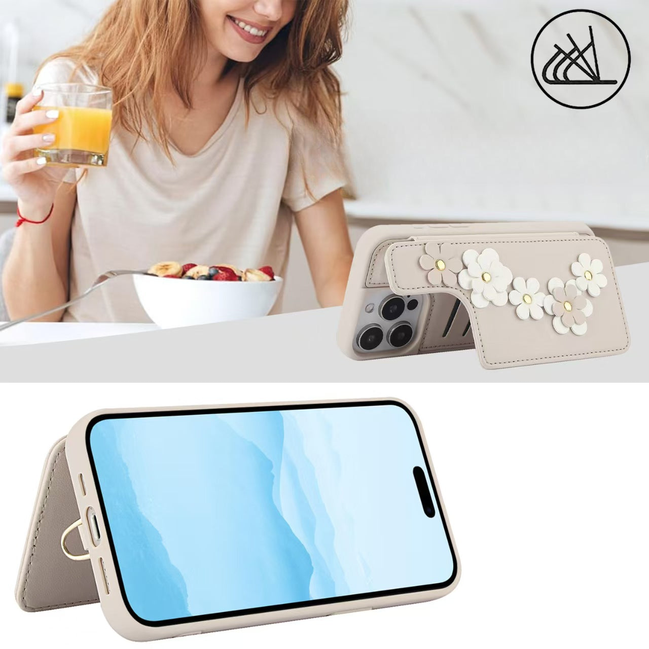 Crossbody Flower Leather iPhone Case with Cardholder & Detachable Lanyard | Adjustment