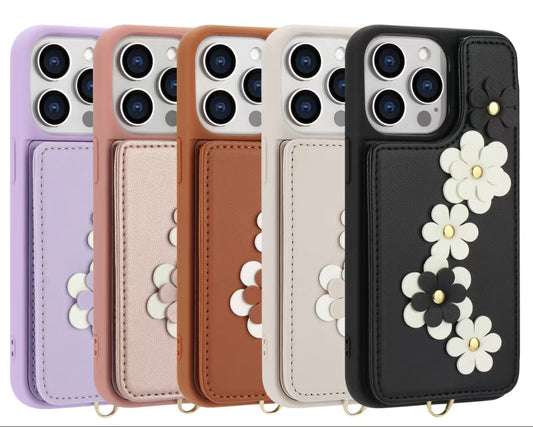 Crossbody Flower Leather iPhone Case with Cardholder & Detachable Lanyard | Collection