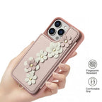 Crossbody Flower Leather iPhone Case with Cardholder & Detachable Lanyard | FingerPrint Resistant Comfortable Grip
