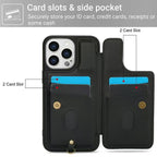 Flower Leather iPhone Case with Cardholder & Detachable Lanyard | Side Pocket