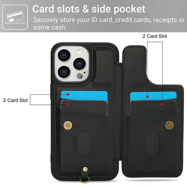 Flower Leather iPhone Case with Cardholder & Detachable Lanyard | Side Pocket