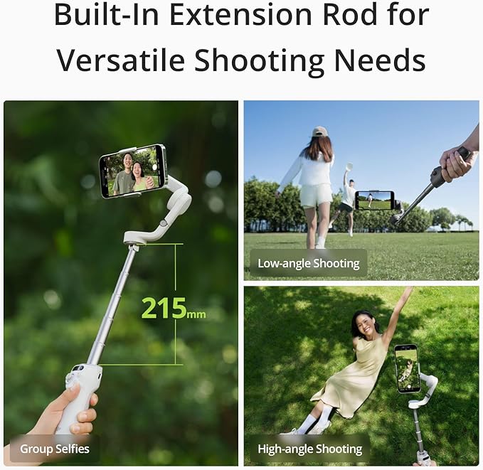 DJI Osmo Mobile 6 gimbal with built-in rod and fill light for low-light performance and creative angles.
