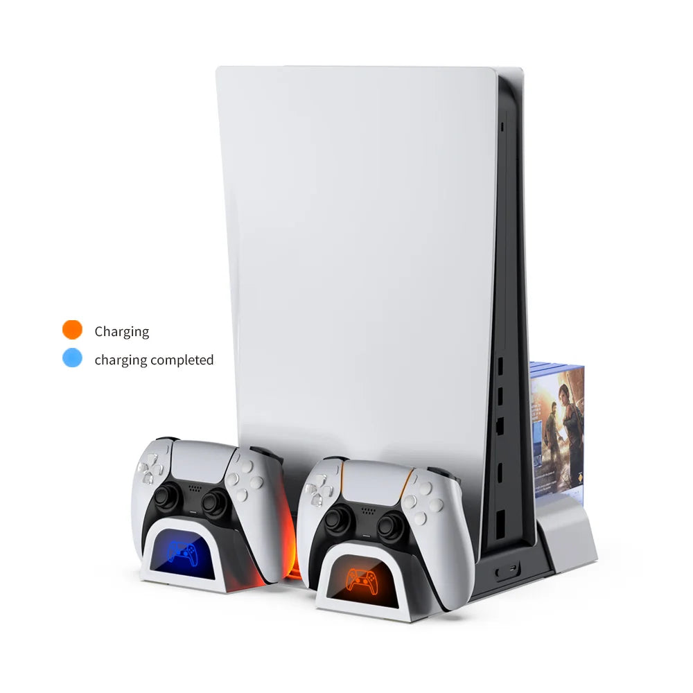 Vertical PS5 Cooling Stand with LED Indicator and 11 Game Disc Slots