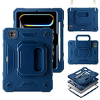iPad case with rotating kickstand and durable silicone/PC construction, available in a range of stylish colors.