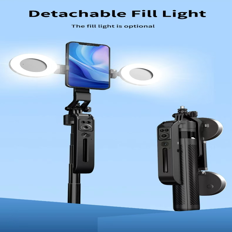 Intelligent 360° selfie stick with AI tracking and one-button bracket - Detachable Fill Light - BeezSpeed