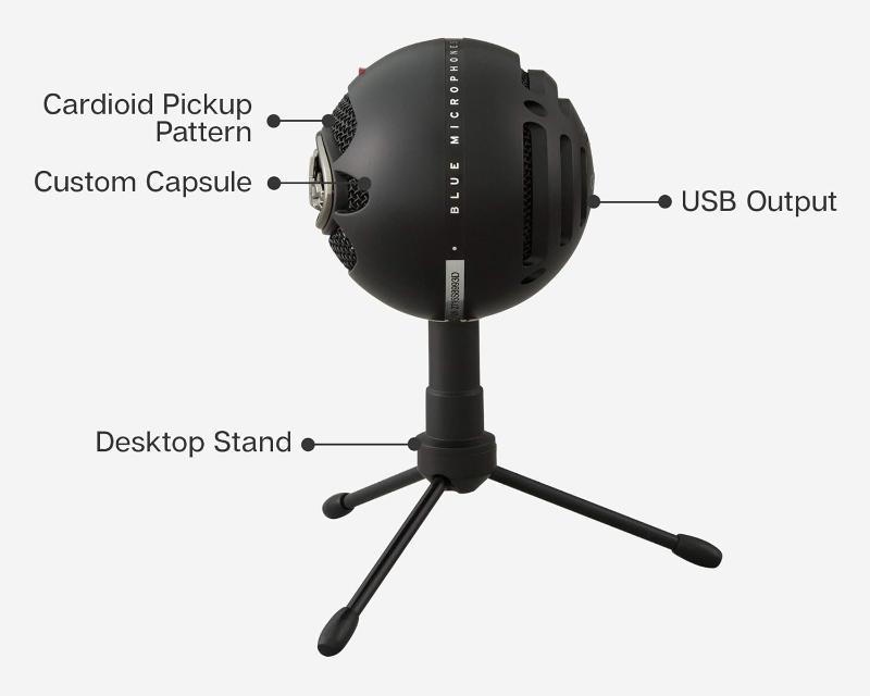 Retro-style Blue Snowball iCE mic with adjustable stand and crystal-clear sound quality for Skype and Zoom calls.