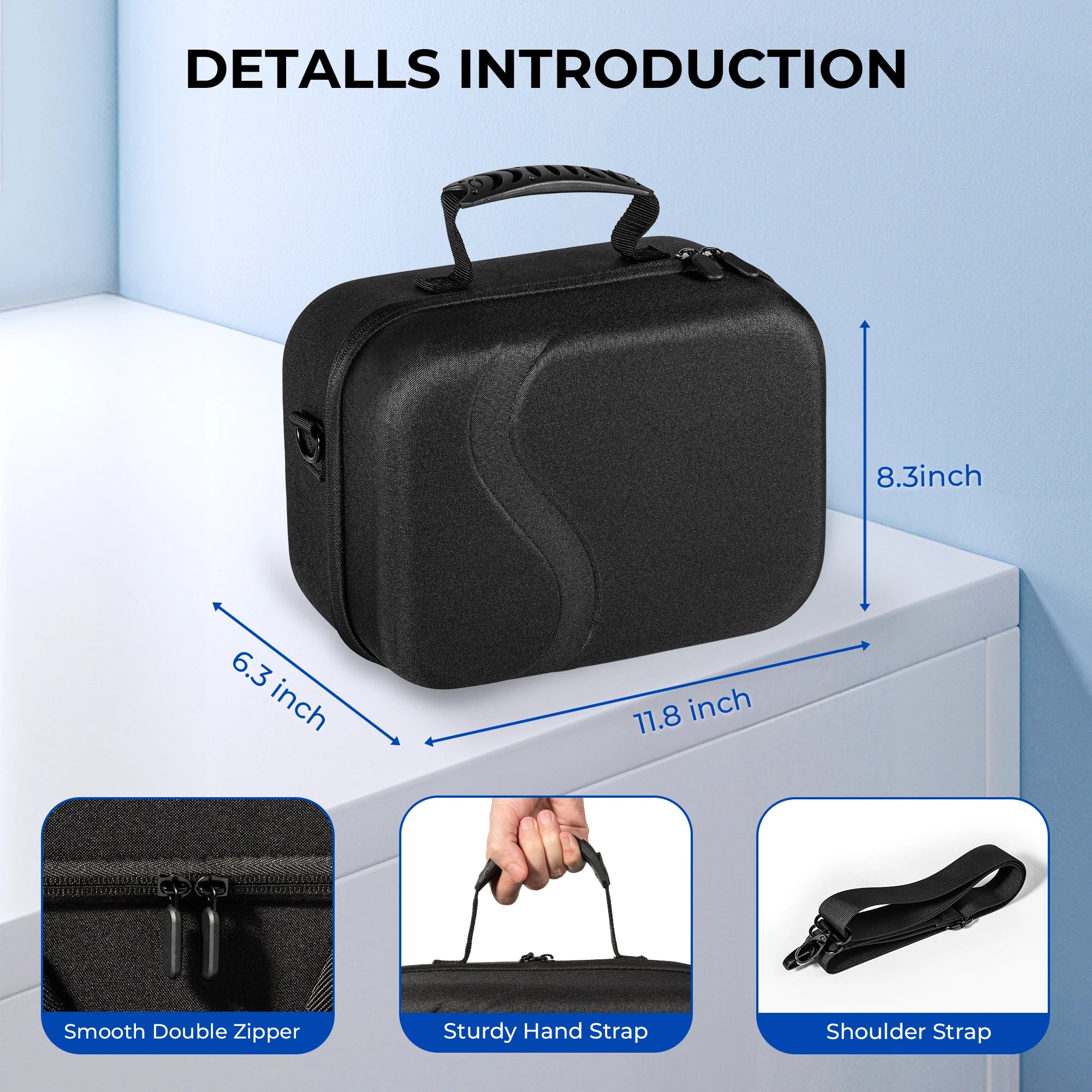 Waterproof EVA hard shell case for Meta Quest 3 VR, designed with precise mold openings for perfect fit - Details Introduction - BeezSpeed