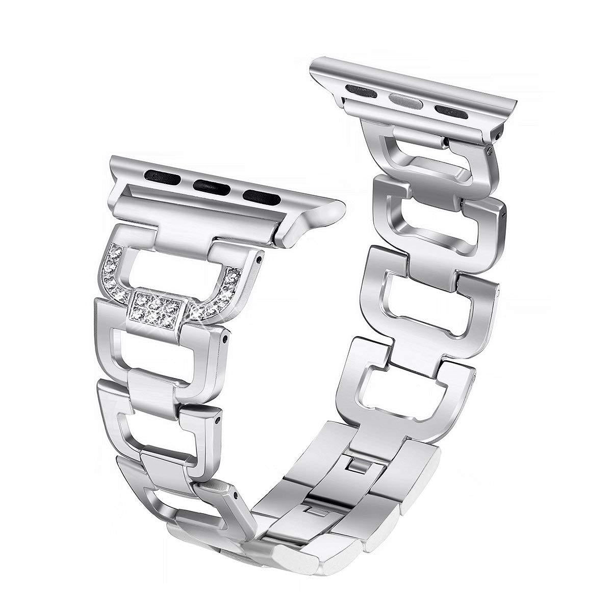 Diamond Bling Stainless Steel Band for Apple Watch [41mm/45mm] – Shiny Rhinestone Metal Strap Bracelet Replacement