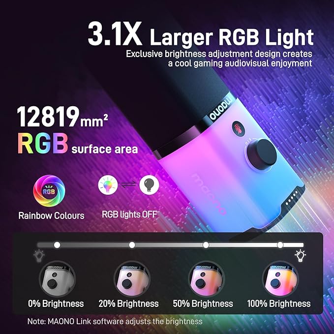 MAONO PD100X Dynamic Microphone with Customizable RGB Lights and 50% More Audio Detail