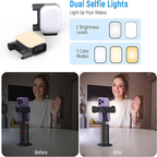 Dual Selfie Lights P02 Auto Face Tracking Tripod with 360° Rotation & Remote - Vlogging - BeezSpeed