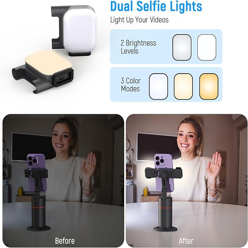 Dual Selfie Lights P02 Auto Face Tracking Tripod with 360° Rotation & Remote - Vlogging - BeezSpeed