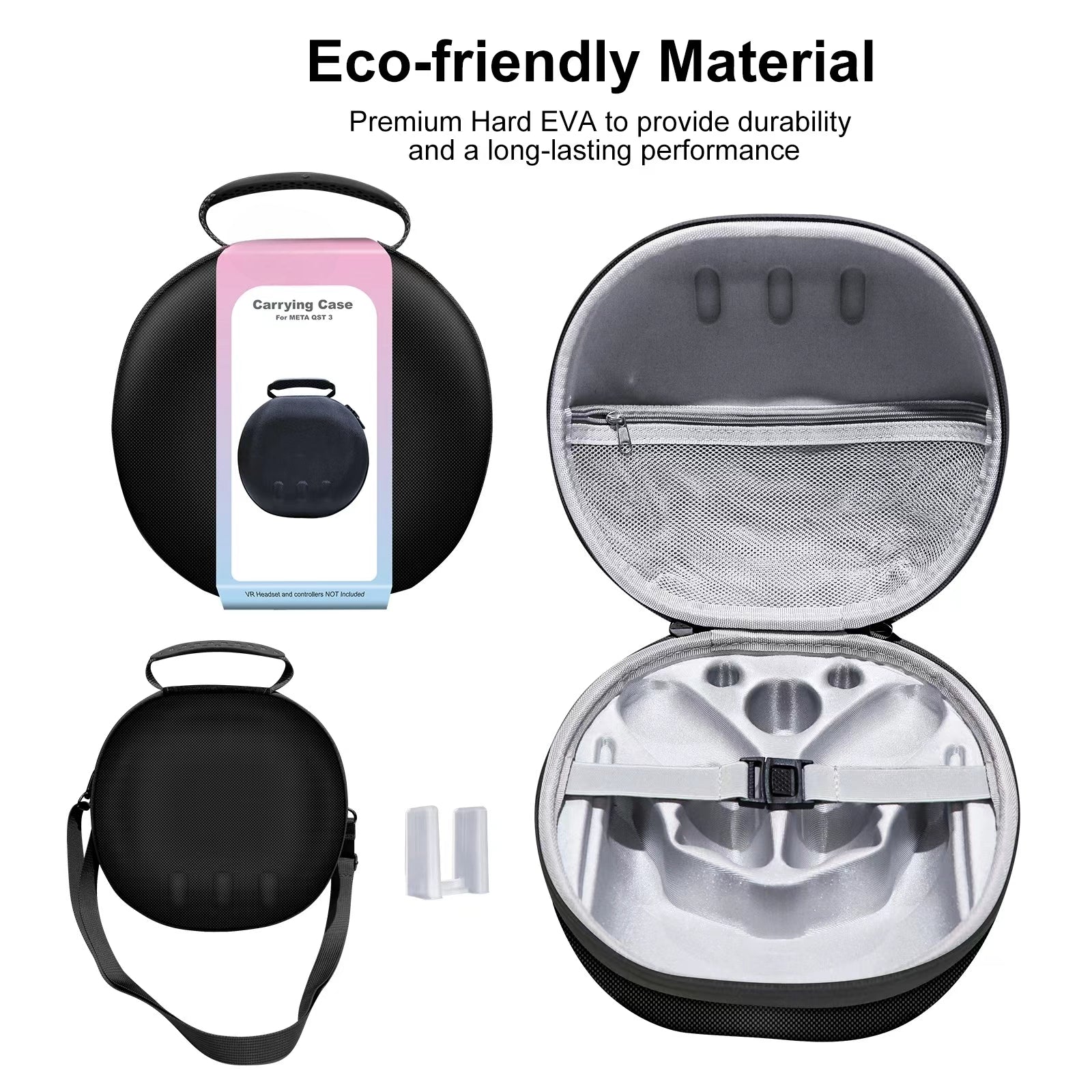 Eco-friendly material Black EVA Hard Case for Meta Quest 3 - Portable & Shockproof with Strap - BeezSpeed