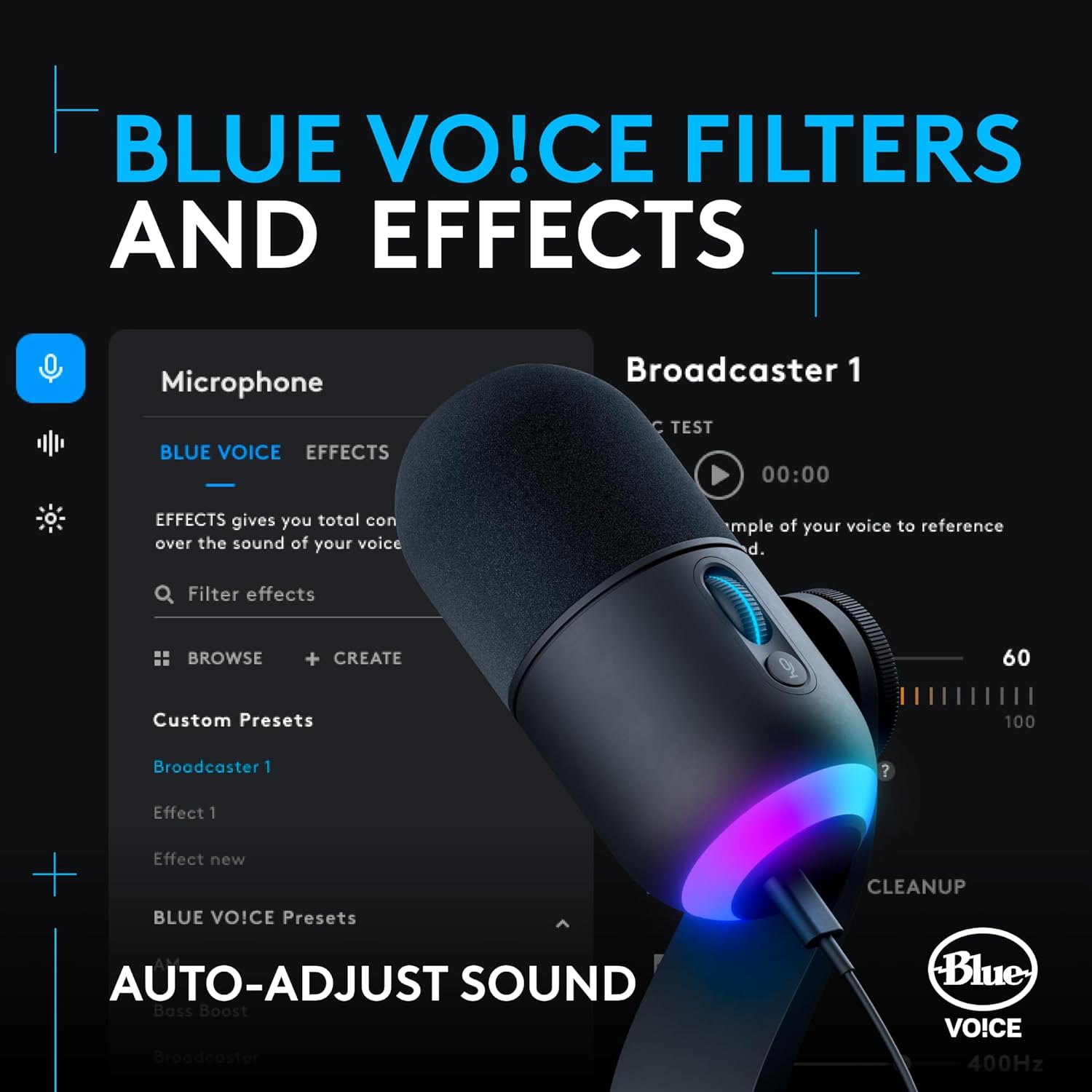 Filters And Effects Auto Adjust Sound Logitech G Yeti GX RGB Gaming Microphone - Dynamic with Blue VO!CE - BeezSpeed