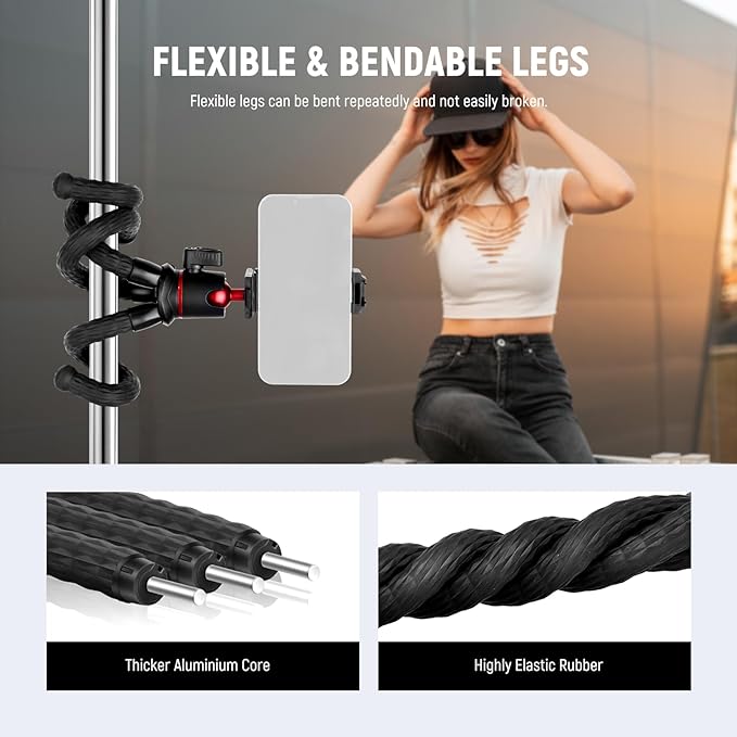 NEEWER T30 Bendable Tripod with 360° Ball Head, Compatible with GoPro & iPhone
