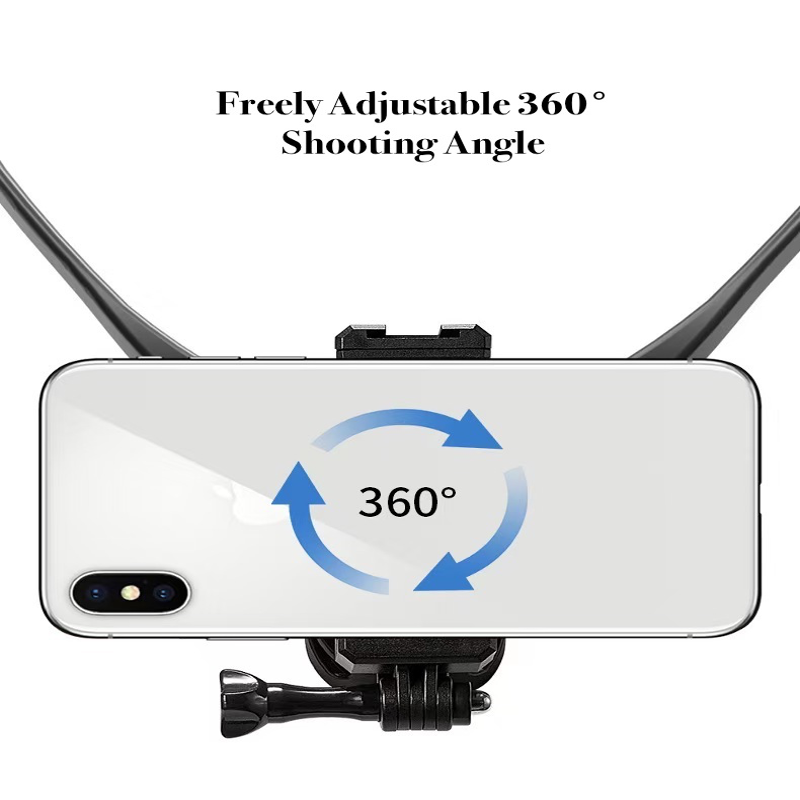 Freely adjustable 360 degree shooting angle Press Rotate Adjustment Hands-Free Neck Mount for GoPro 9/10/11/12 - POV/Vlog Shooting - BeezSpeed