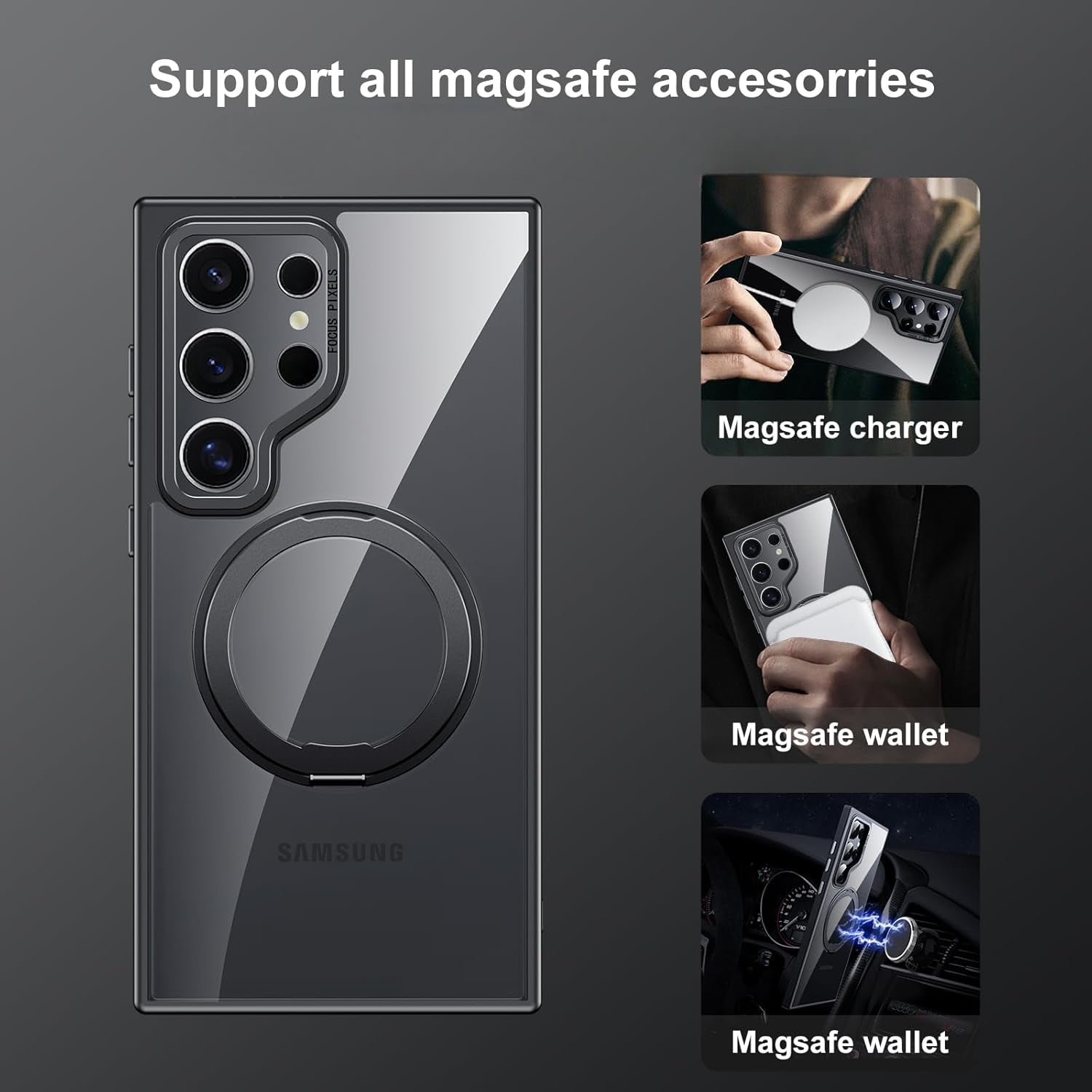 Galaxy Case with Matte Clear Back, Magnetic Ring | MagSafe | Accessories