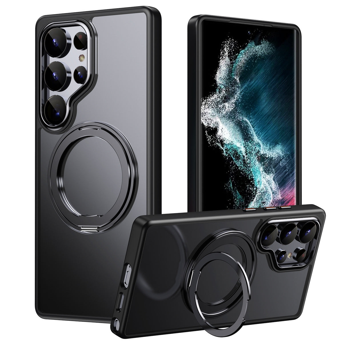 Galaxy Case with Matte Clear Back, Magnetic Ring | MagSafe | Matte Black
