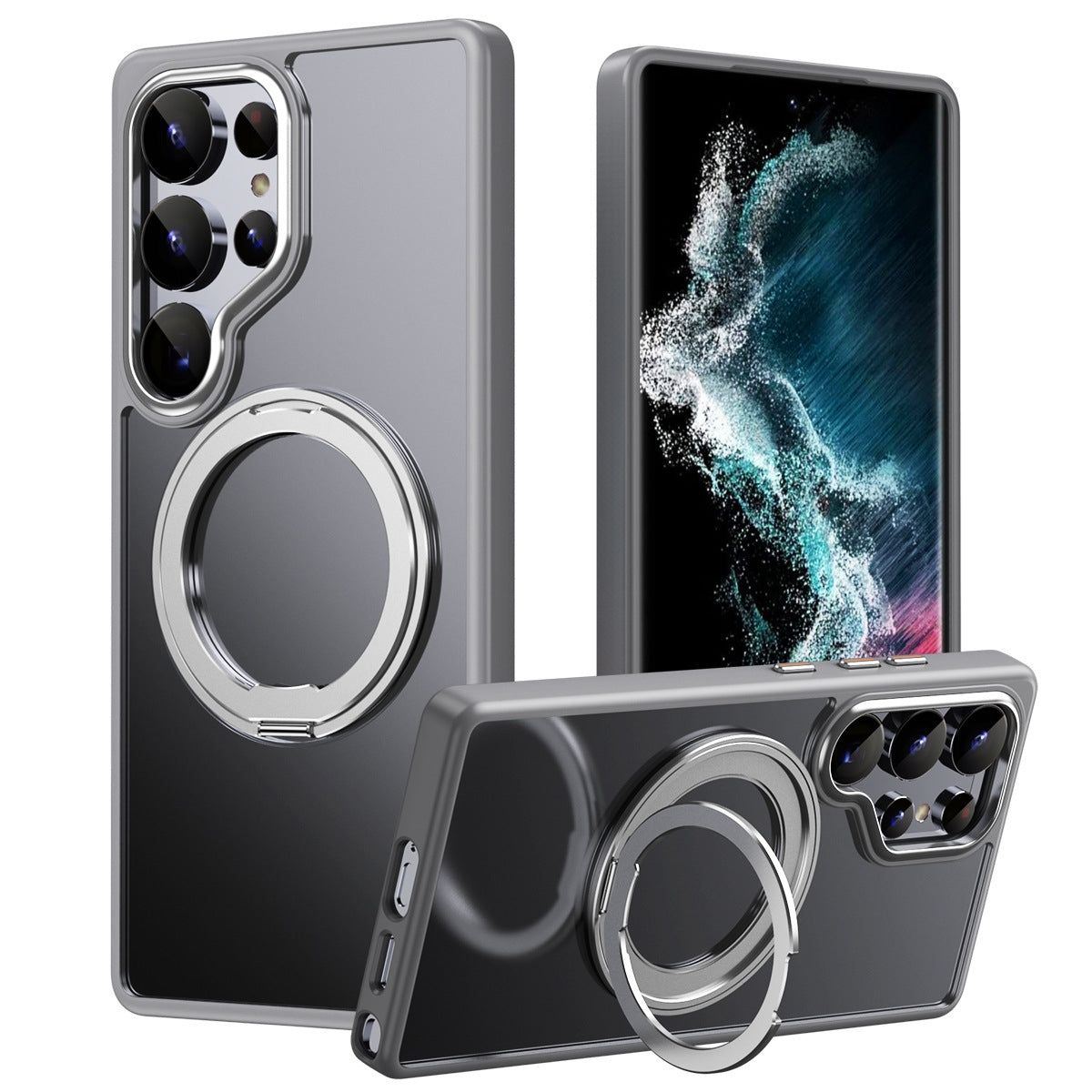 Galaxy Case with Matte Clear Back, Magnetic Ring | MagSafe | Matte Gray
