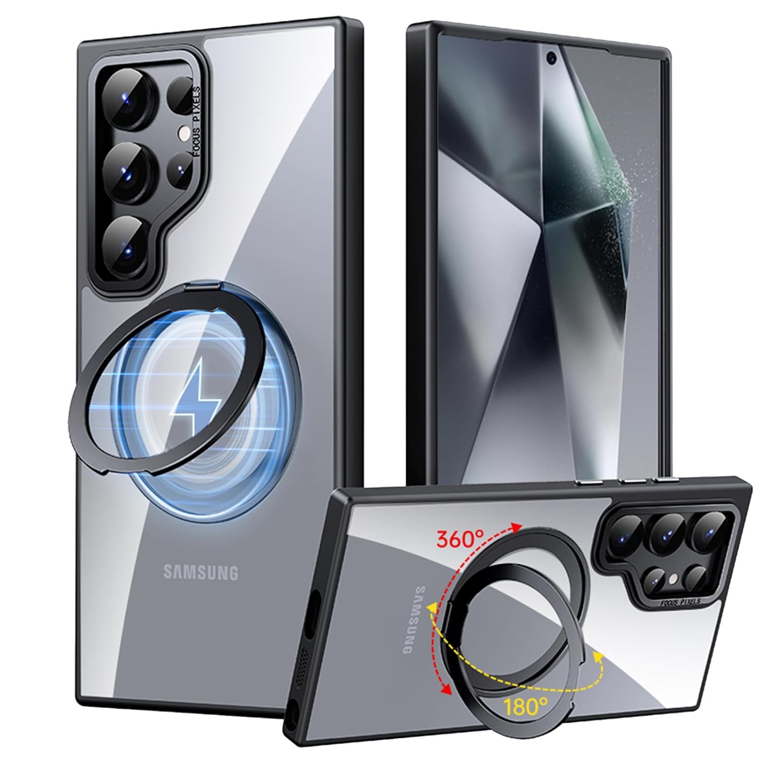 Galaxy Case with Matte Clear Back, Magnetic Ring | MagSafe | Stand Fully Rotate