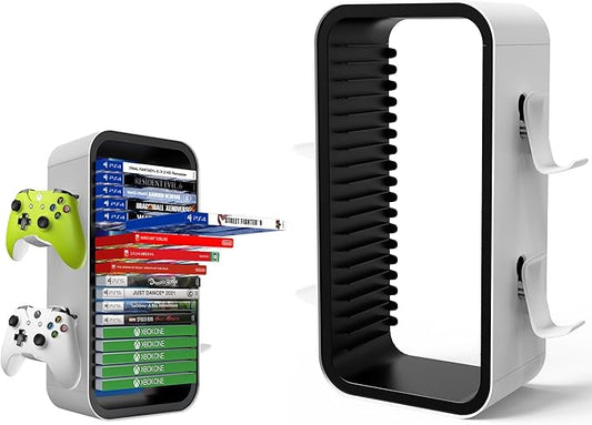 Game Storage Tower Organizer PS5/Xbox/Switch - 18 Disks | 4 Controller Holders - BeezSpeed