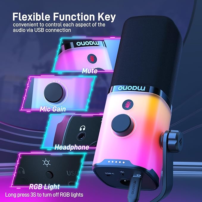High-Quality Gaming Microphone with Adjustable RGB Lighting and Noise Reduction for Streamers