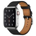 Genuine Leather Apple Watch Band Stainless Steel Buckle – 1–10 & SE | Black