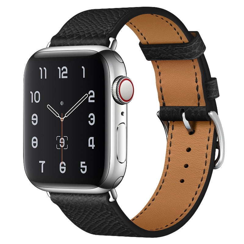 Genuine Leather Apple Watch Band Stainless Steel Buckle – 1–10 & SE | Black