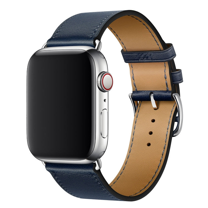 Genuine Leather Apple Watch Band Stainless Steel Buckle – 1–10 & SE | Blue