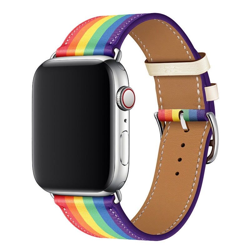Genuine Leather Apple Watch Band Stainless Steel Buckle – 1–10 & SE | Rainbow