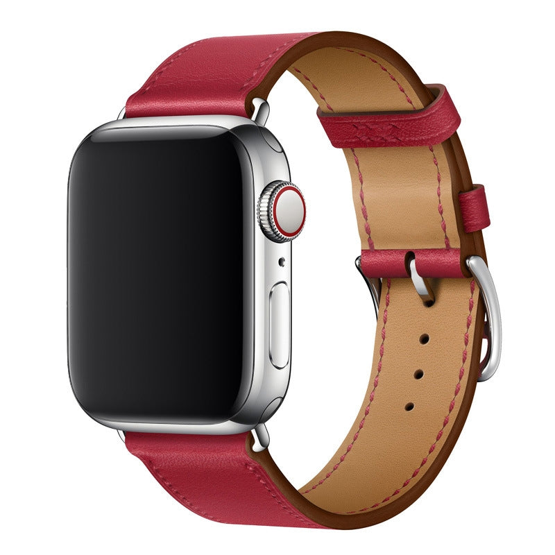 Genuine Leather Apple Watch Band Stainless Steel Buckle – 1–10 & SE | Red