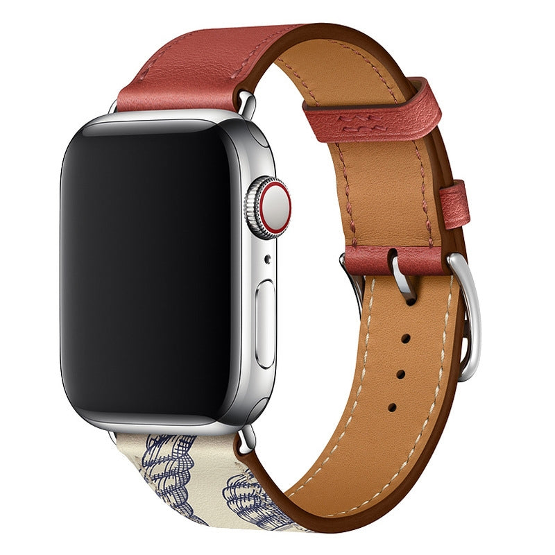 Genuine Leather Apple Watch Band Stainless Steel Buckle – 1–10 & SE | Red White