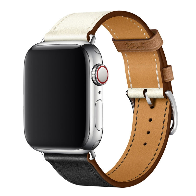 Genuine Leather Apple Watch Band Stainless Steel Buckle – 1–10 & SE | White Black