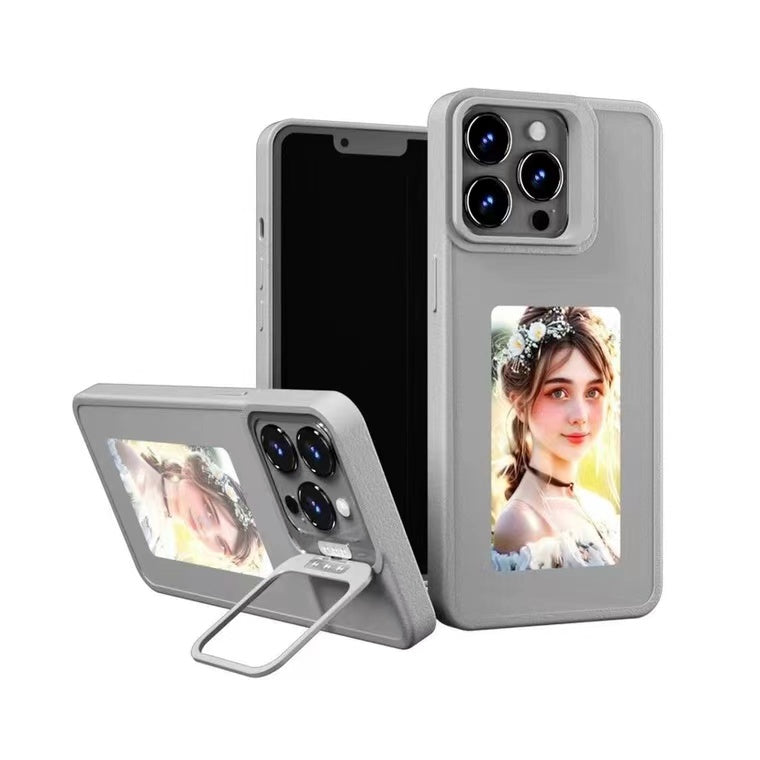 AI Smart Ink Screen iPhone Case with NFC & Holder for iPhone 12-15 - Gray