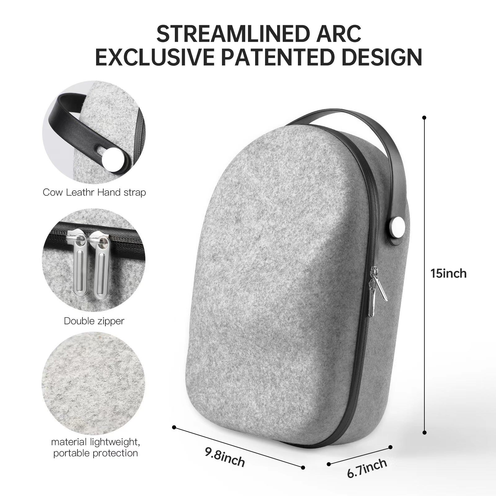 Gray Black Meta Quest 3 VR Durable Anti-Scratch Case - Leather Handle - BeezSpeed