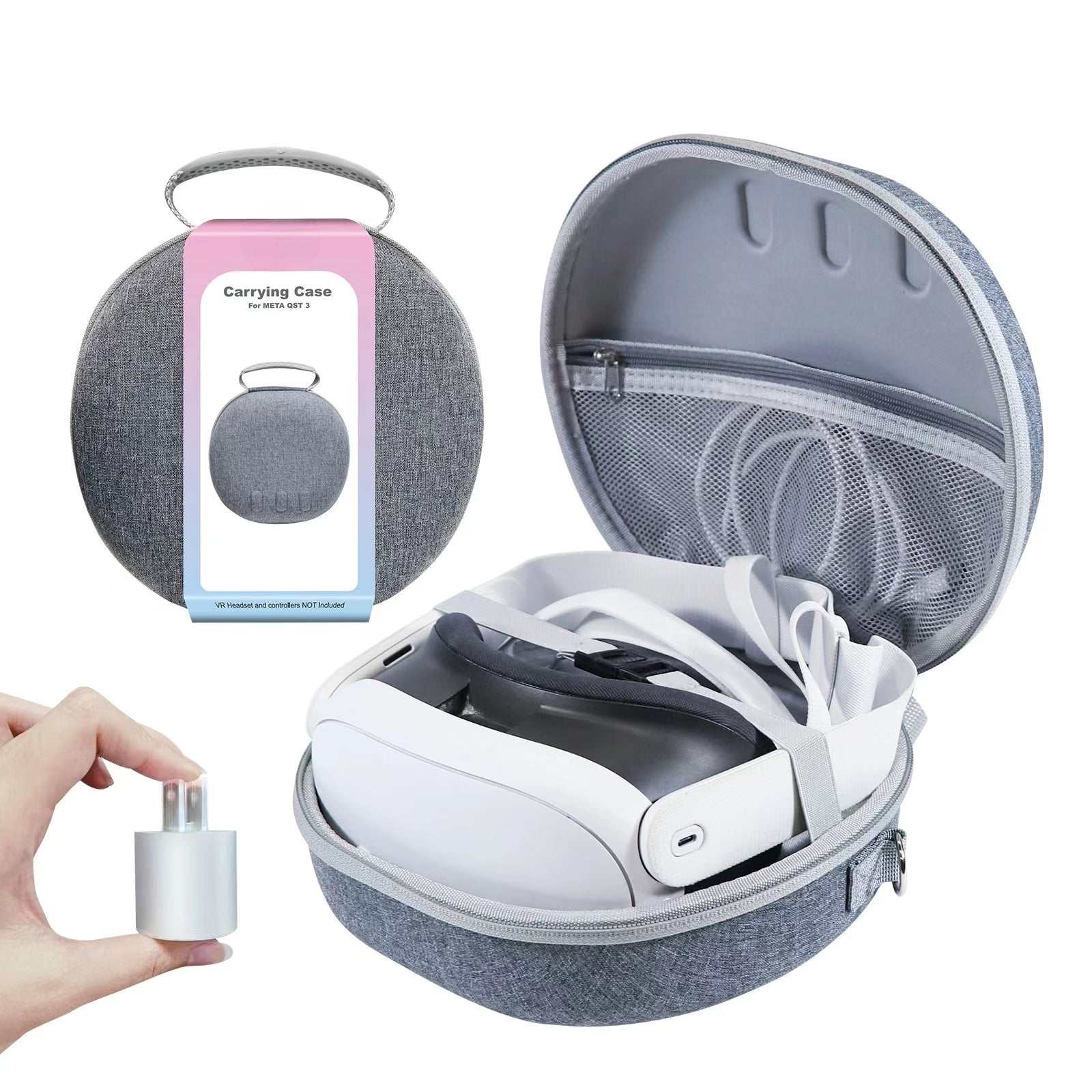 Portable Meta Quest 3 Carrying Case - Shockproof, Sponge Mold for Safety, and Travel-Friendly-gray